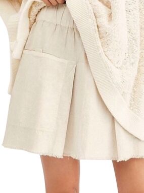 Free People Mariposa Mini Skirt Small Utility Boho Frayed Hem Ivory Cream NWOT